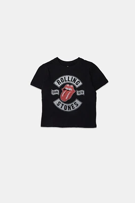 Womens Rolling Stones Glitter Baby Tee - Black /