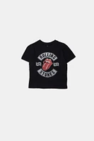 Womens Rolling Stones Glitter Baby Tee - Black /