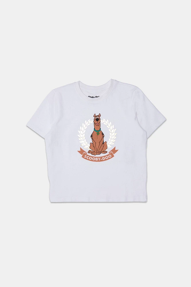 Womens Scooby-Doo Foil Baby Tee - White /