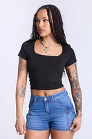 Cropped Square Neck Tee - /