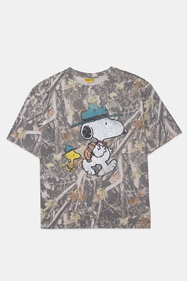 Mens Camp Snoopy Tree Camo T-Shirt - Camouflage /