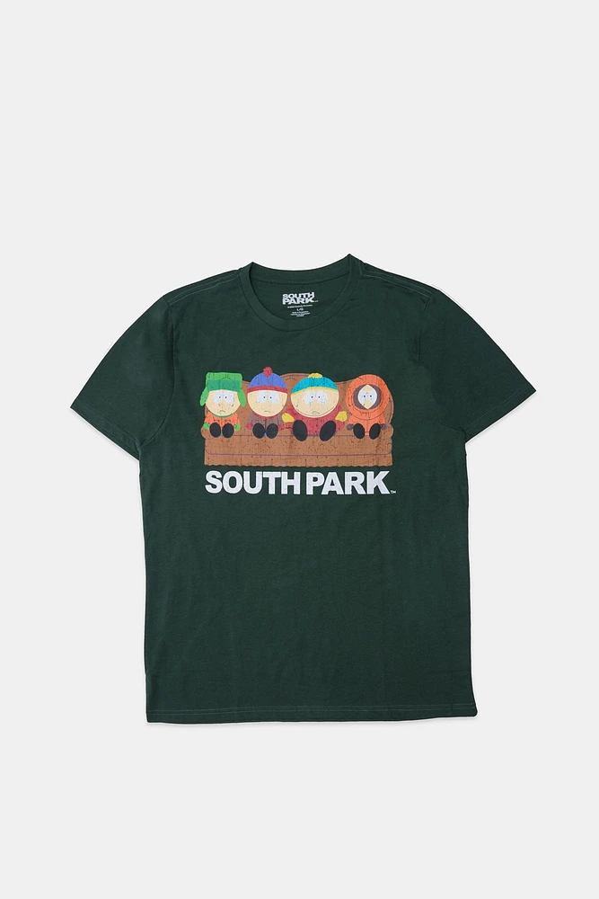 Mens South Park Couch Graphic T-Shirt - Dark Green /