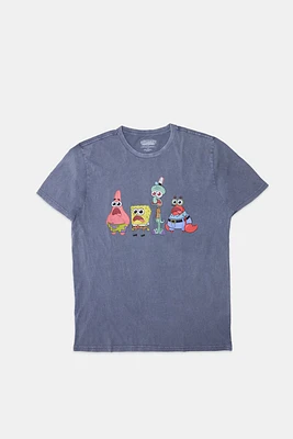 Mens SpongeBob Gang Stonewash T-Shirt - Heather Grey /
