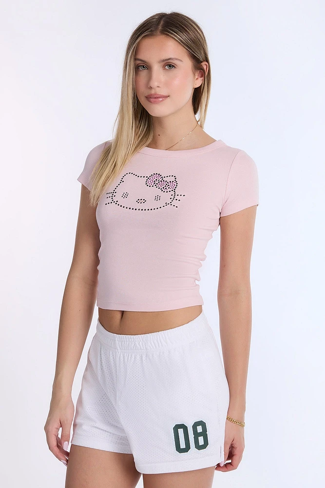 Hello Kitty Rhinestones Baby Tee - Light Pink /