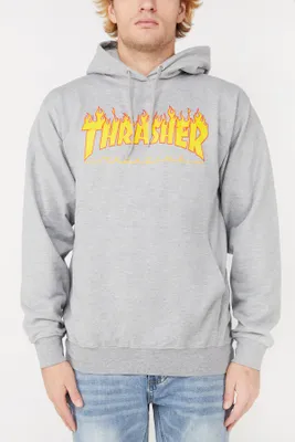 Thrasher Mens Flame Logo Grey Hoodie - Heather /