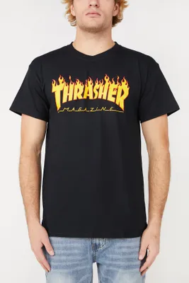 Thrasher Flame Logo Black T-Shirt - /