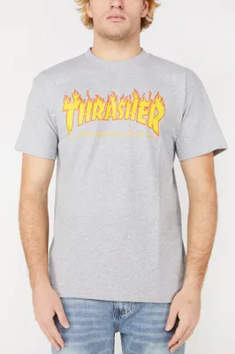 Thrasher Flame Logo Grey T-Shirt - Heather /