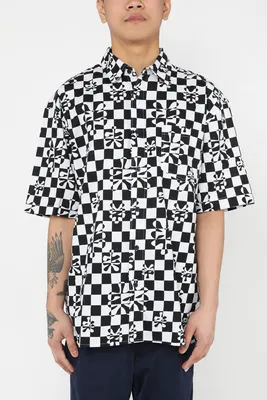 Zoo York Mens Checkerboard Button-Up Shirt - Black /
