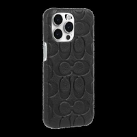 iPhone 15 Pro Max Coach Leather Slim Wrap Signature C Case - Black Emboss