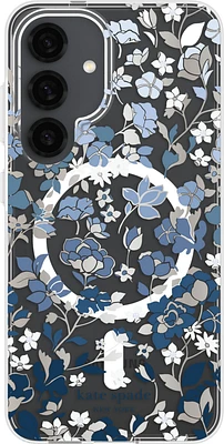 Protective Case Compatible w/MagSafe Flowerbed Blue with Gems for Samsung Galaxy S25