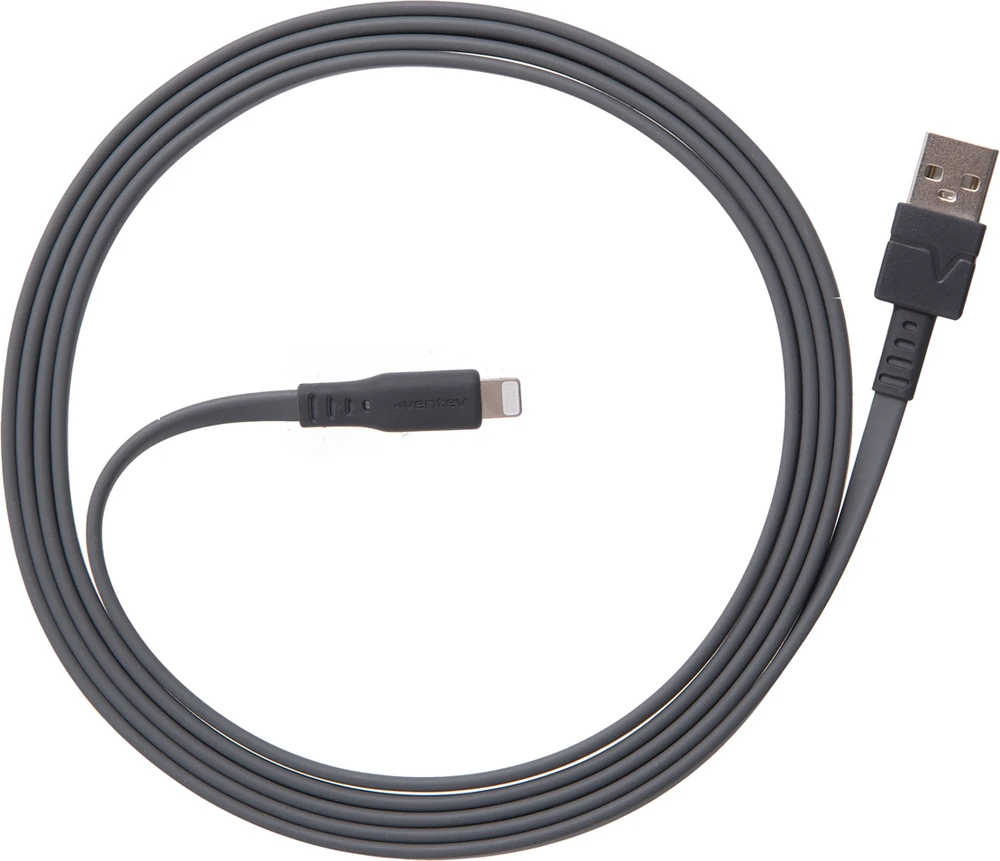 Ventev - Flat USB A to Apple Lightning High Speed Tangle-Free Cable 3.3ft - Gray