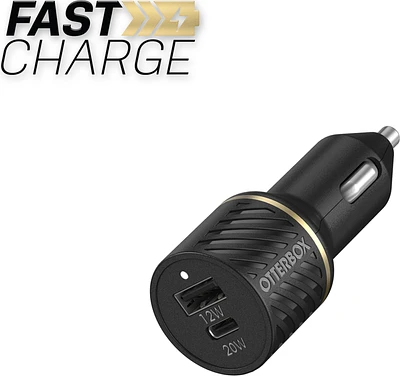 OtterBox 7880703 Chargeur de Voiture Dual Fast Charge Premium USB-C 30W (18W PD + USB-A 12W) Noir