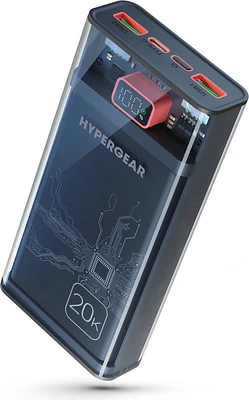 HyperGear 20000mAh Transparent 20W Single Port USB-C and 18W Dual Port USB-A Portable Power Bank