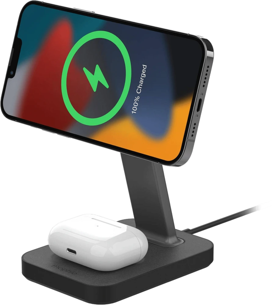 mophie - Snap Plus 2 in 1 Wireless Charging Stand and Pad 15W - Black