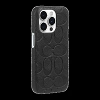 iPhone 15 Pro Coach Leather Slim Wrap Signature C Case - Black Emboss