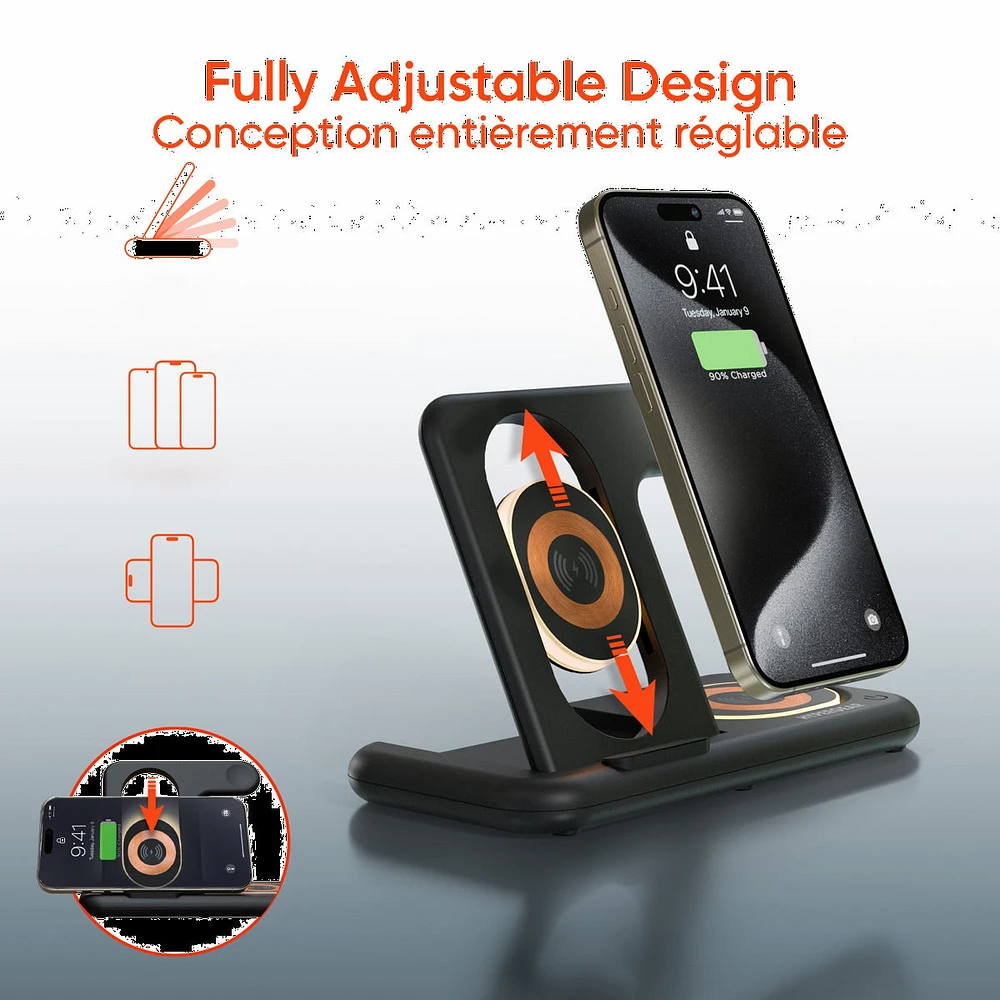 HyperGear PowerFold X-Ray 4-in-1 Foldable Wireless Charging Stand with 15W Wireless Fast Charge