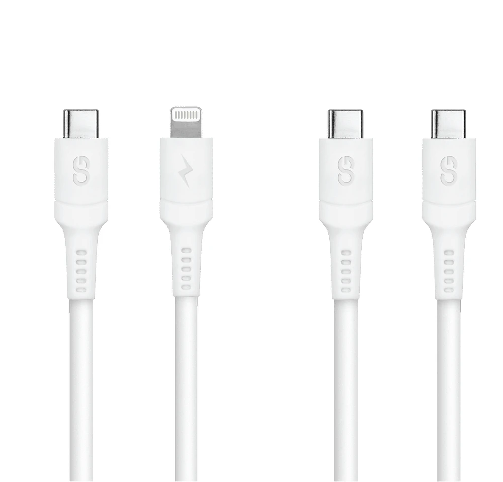 LOGiiX Sync & Charge 2 Pack 1.5M USB-C to USB-C and USB-C to Lightning - White