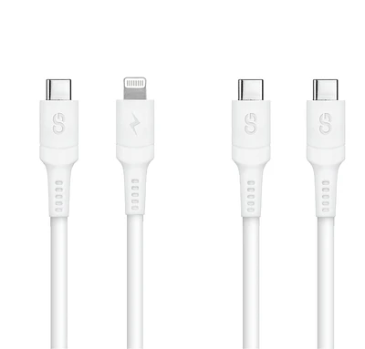 LOGiiX Sync & Charge Paquet de 2 1,5M USB-C vers USB-C et USB-C vers Lightning - Blanc