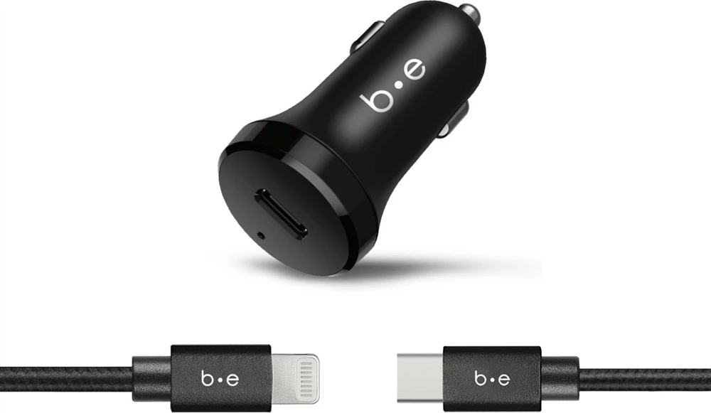 Blu Element - Car Charger USB-C PD 20W w/4ft Lightning Cable - Black