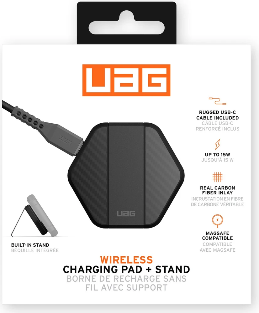 Rugged Wireless Charging Pad with Kickstand and USB-C Cable for MagSafe 15W Black/Carbon Fiber