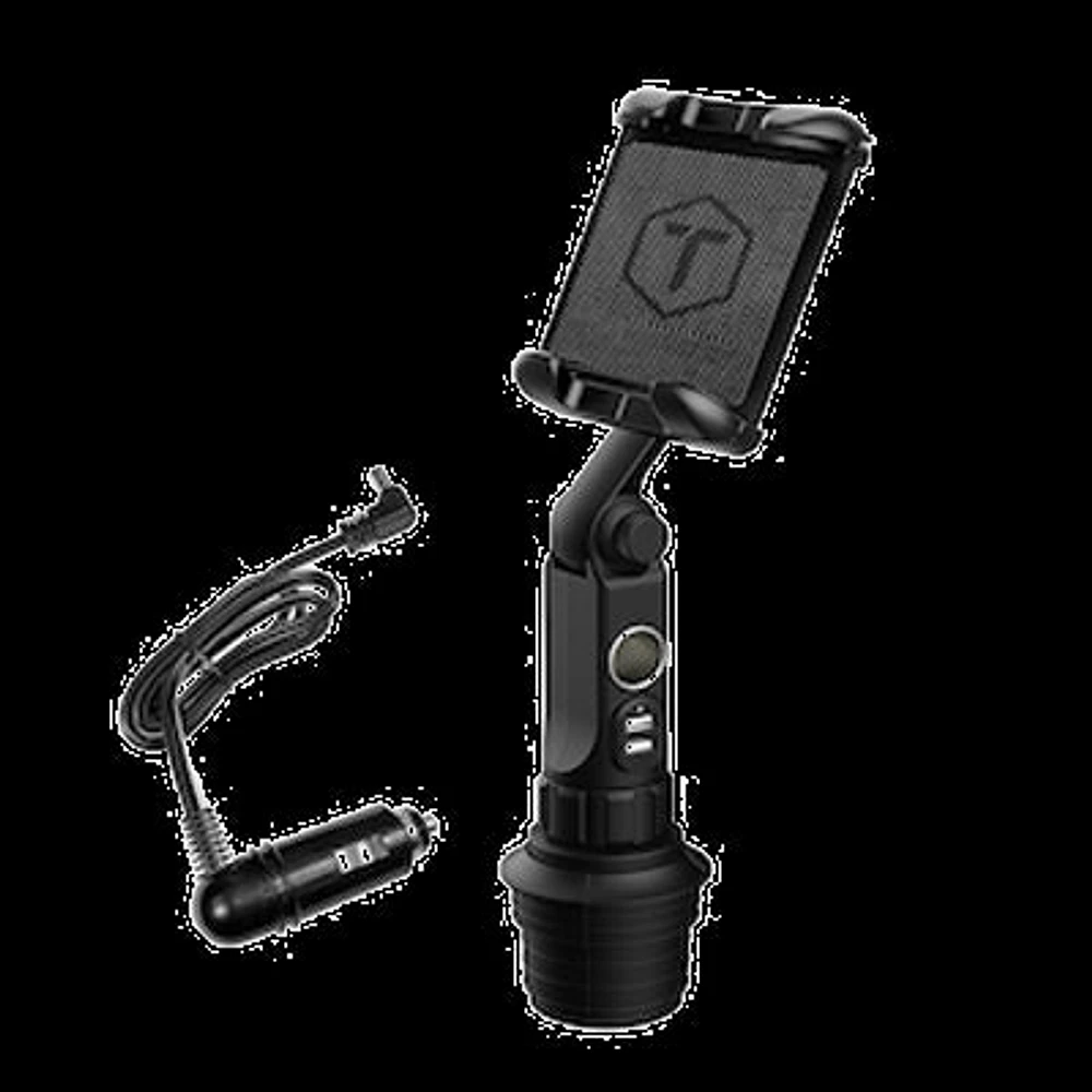 Boom Power Tower Heavy-Duty Cup Holder Tablet Mount with dual USB & 12v power ports