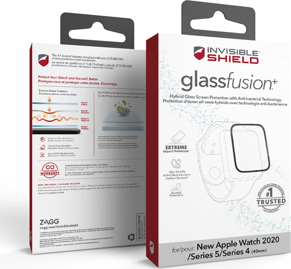 ZAGG protecteur d’écran InvisibleShield GlassFusion Plus-Apple Watch des séries 4/5/6/SE ( mm