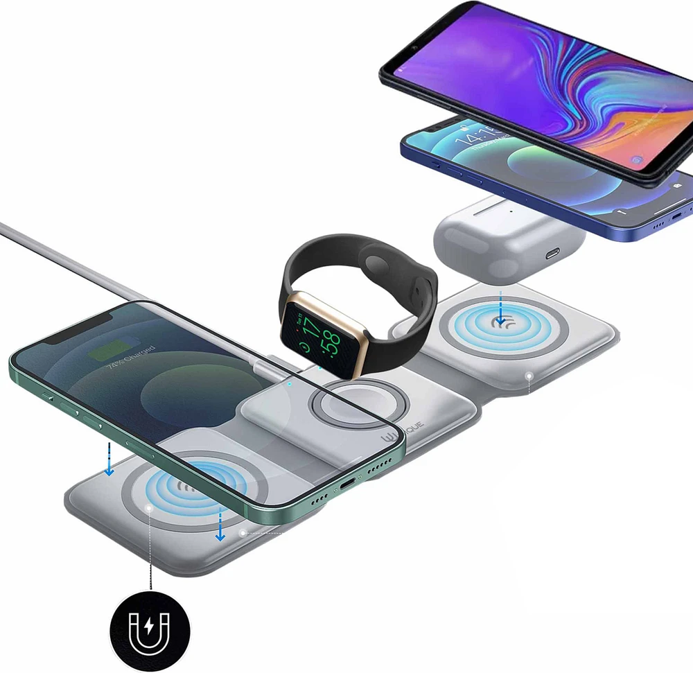 Uunique London - 15W Trio 3in1 Magnetic Foldable Wireless Charger - White