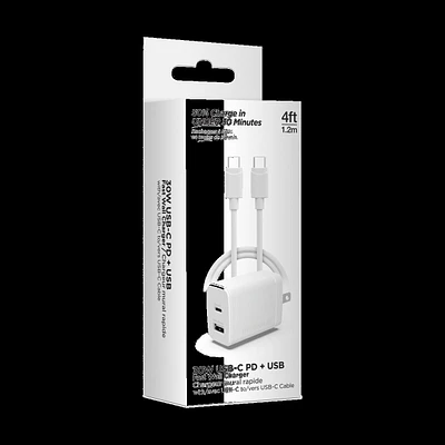 HyperGear Basics 30W Dual Port USB-C + USB-A Wall Charger Travel Hub - White