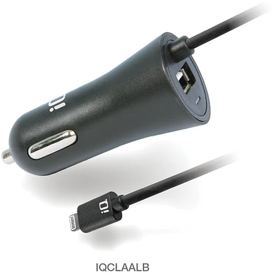 Chargeur de voiture IQ avec câble Lightning intégré pour recharge et synchronisation Câble spiralé  1,2 m