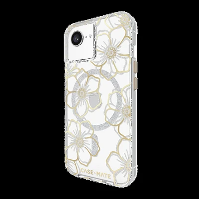 iPhone 16e/15/14/13 Case-Mate Floral Gems MagSafe Case - Gold