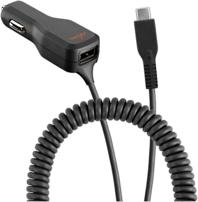 Ventev R2400TYPCVNV Chargeur de Voiture USB-C 4A avec Extra USB Câble Noir