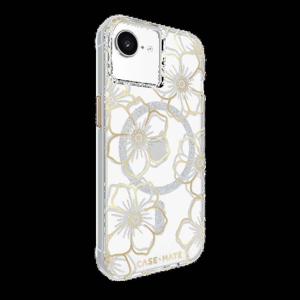 iPhone 16e/15/14/13 Case-Mate Floral Gems MagSafe Case - Gold