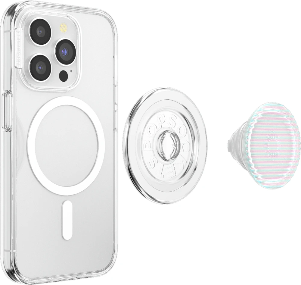 PopSockets 807474 PopGrip pour MagSafe Rond avec Anneau Adaptateur Fluted Opalescent