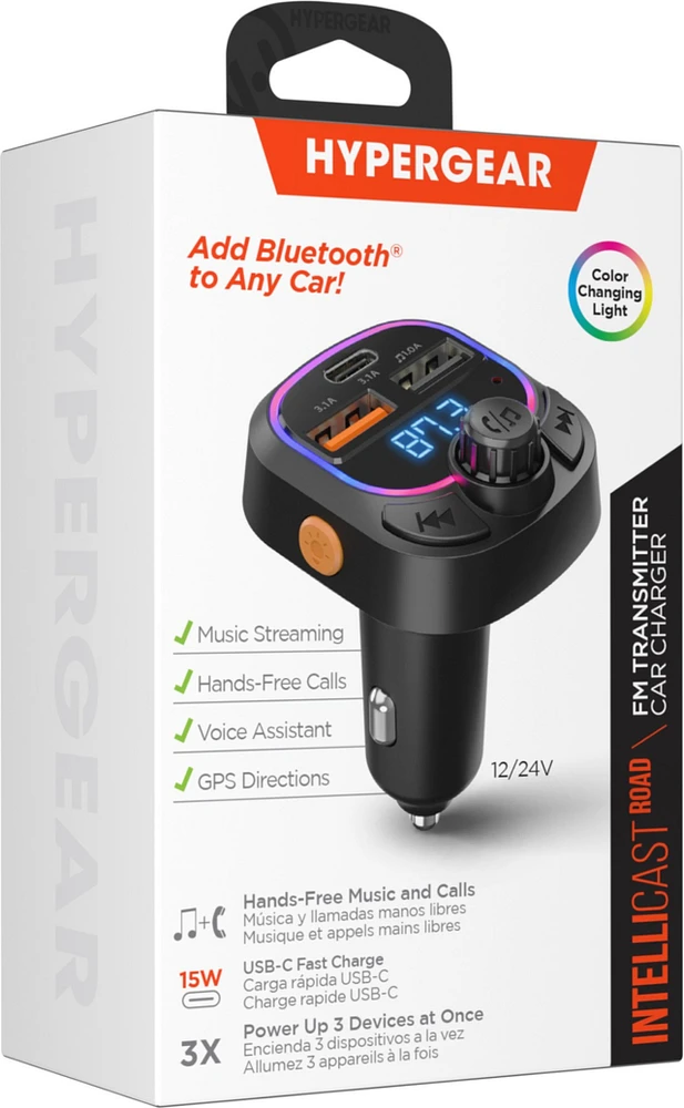 HyperGear Intellicast Road FM Bluetooth Transmitter w/ 15W CLA Car Charger