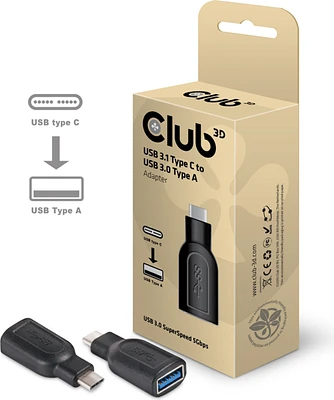 Club3D CAA-1521 Adaptateur USB-C 3.1 Gen 1 Mâle vers USB 3.1 Gen 1 Femelle Noir