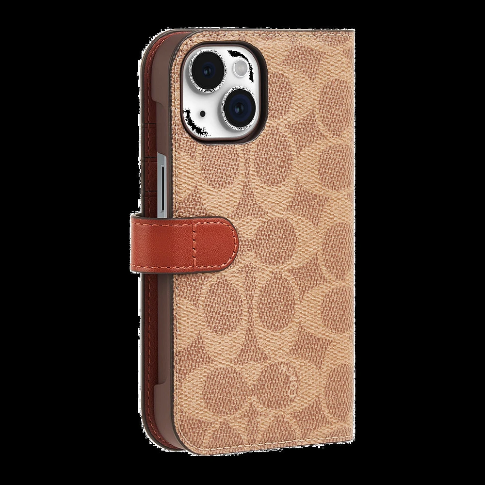 iPhone 15/14/13 Coach Folio Signature C Case - Tan