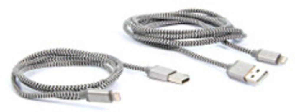 Câble Lightning IQ pour recharge & synchronisation - Boîte de 2 câbles - Tressé Gris & Noir - 0,9 m & 1,8 m pour téléphones Apple