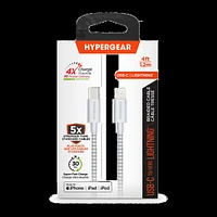 HyperGear 4 ft. (120cm) USB-C to Lightning Braided Charge and Sync Cable - White