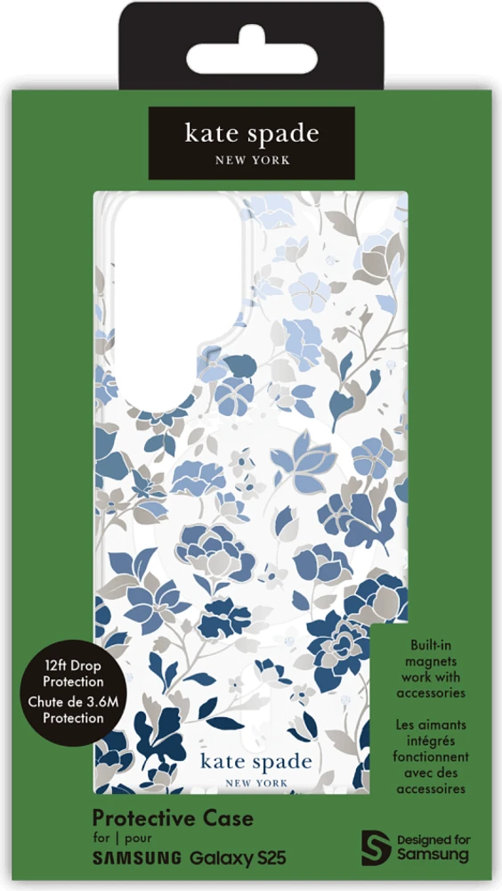 Protective Case Compatible w/MagSafe Flowerbed Blue with Gems for Samsung Galaxy S25