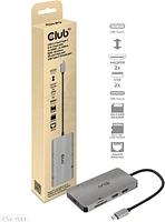 Club3D CSV-1593 Hub USB-C 3.2 Gen 1 8-en-1 avec 2 x Ports HDMI/2X USB /RJ45/SD/Micro SD et Adaptateur de Port Femelle USB-C Gris