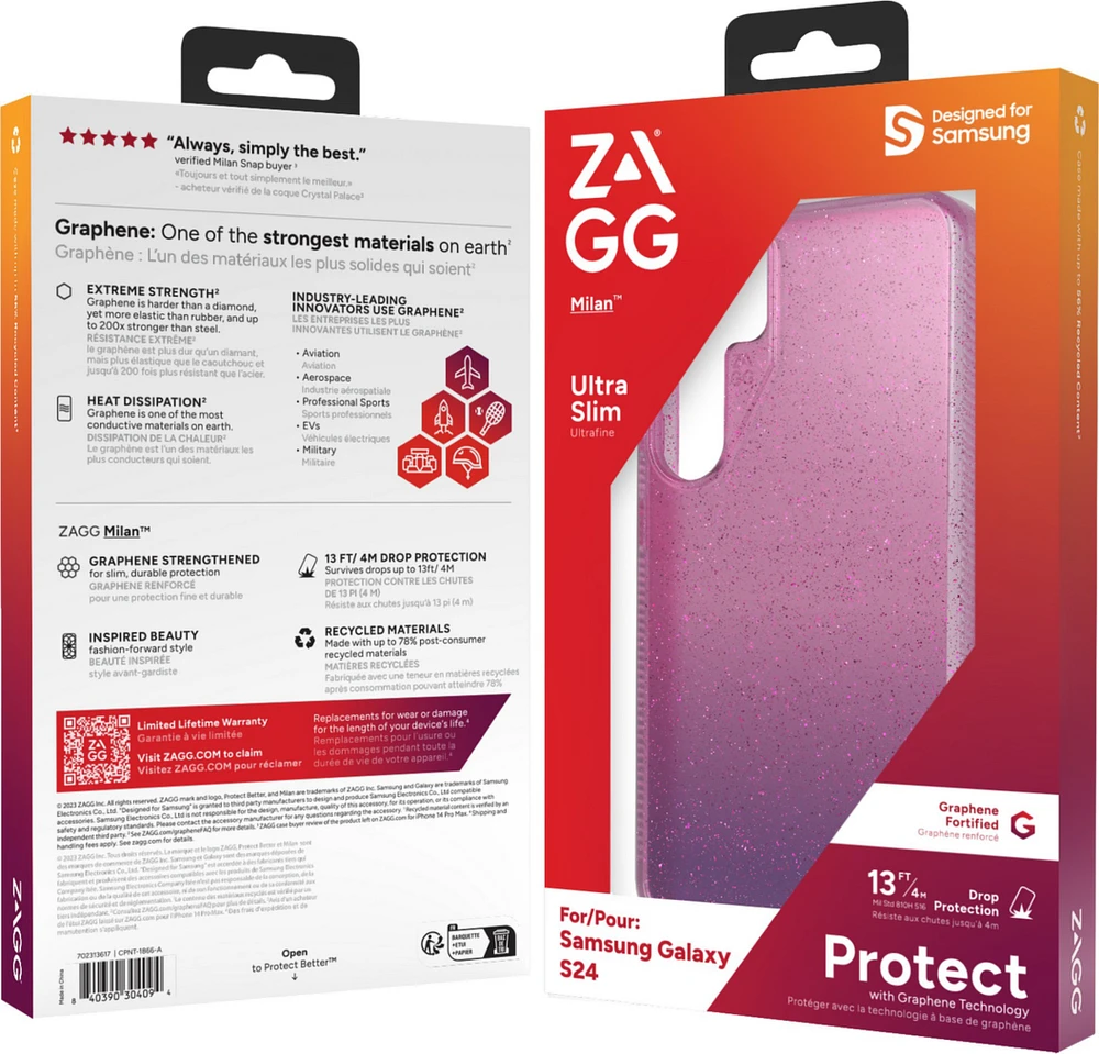 Zagg - Milan Case For Samsung Galaxy S24 - Glitter Pink