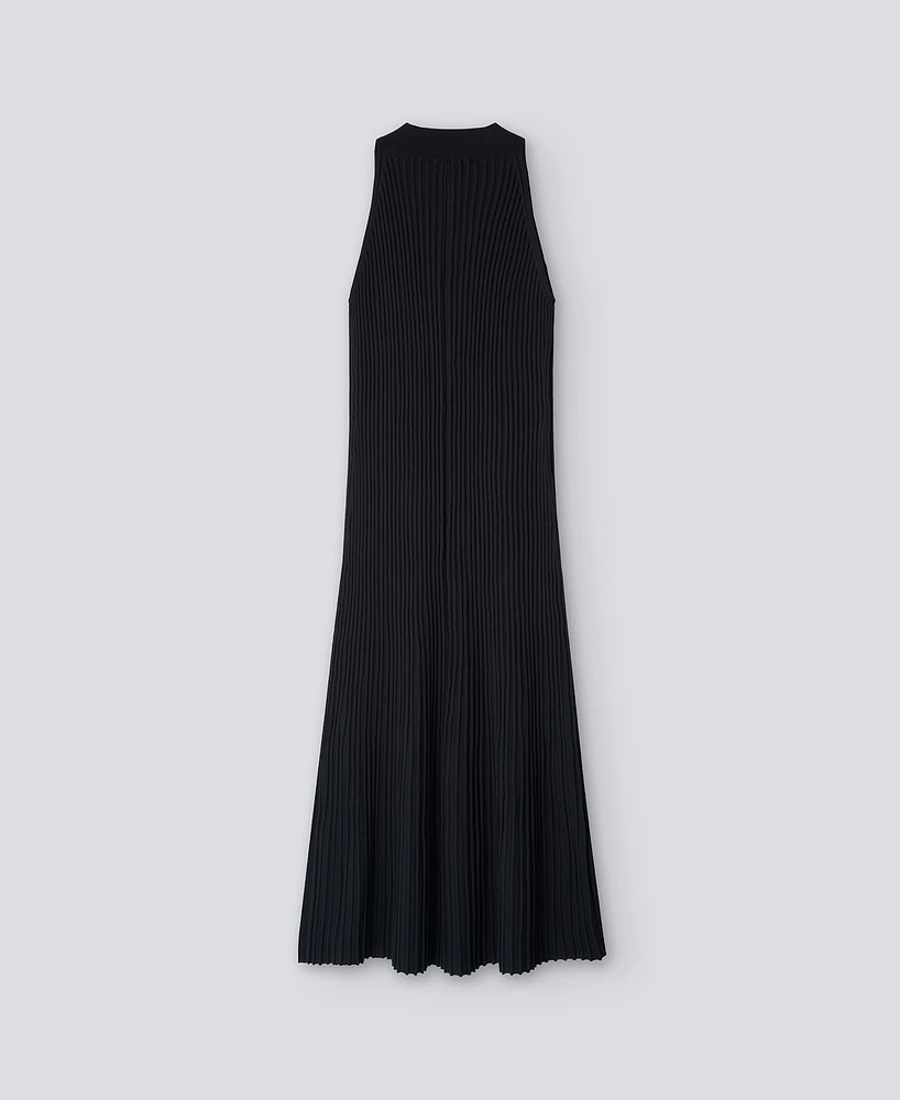 Vestido midi en canalé negro mujer