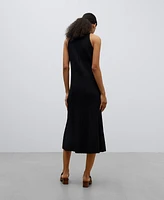 Vestido midi en canalé negro mujer