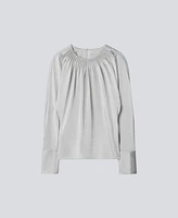 Blusa blanca cuello fruncido mujer