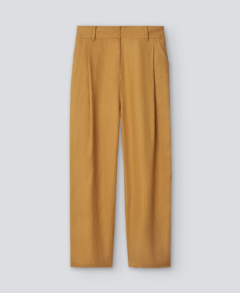 Pantalón en lino amarillo mujer