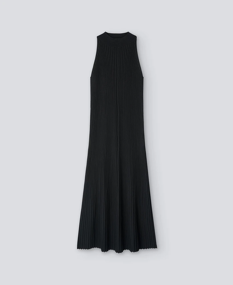 Vestido midi en canalé negro mujer