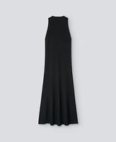 Vestido midi en canalé negro mujer