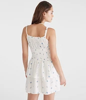 Floral V-Neck Smocked Waist Mini Dress