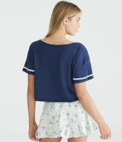 Number 87 Off-The-Shoulder Cropped Boyfriend Graphic Tee