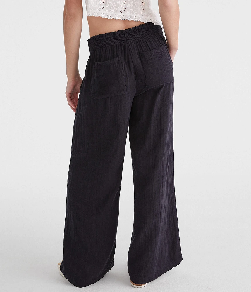 Gauze Wide Leg Drawstring Pants